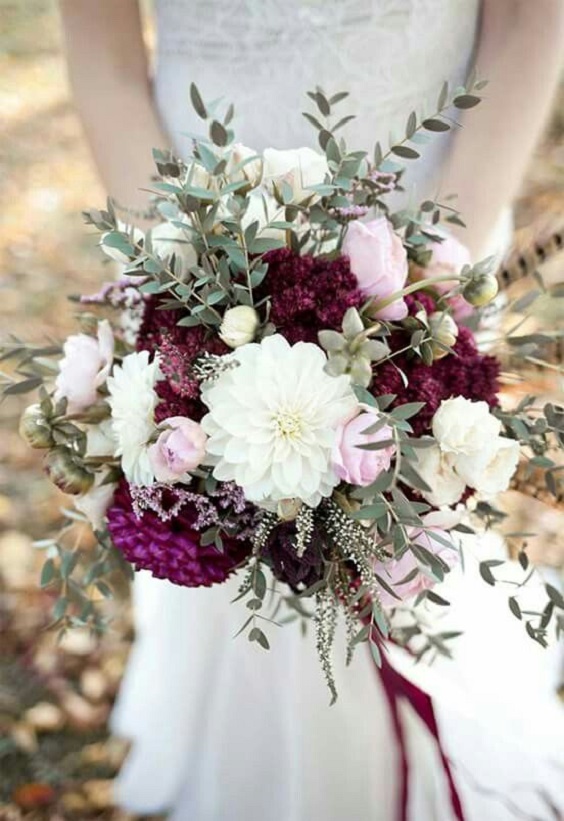 purple bouquets for purple gold rustic country wedding